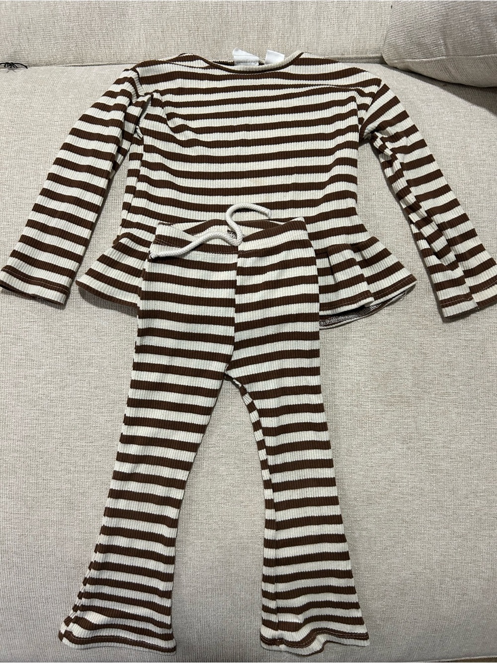 Zara Brown and Cream Striped Ribbed Two-Piece Set